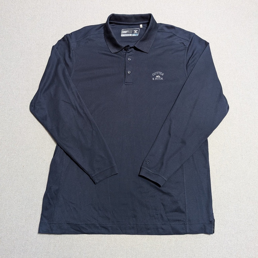 Cutter & Buck Men's XL Navy Blue Long Sleeve Polo Shirt CB DryTec Pima Cotton